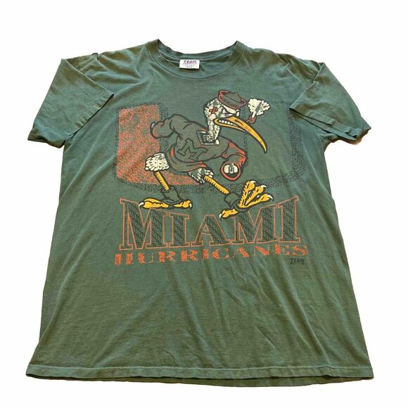 Vintage 90s University of Miami Hurricanes Mascot  Team Edition XLarge T-Shirt - Picture 1 of 9